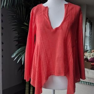 Inhabit Luxury Brand Coral Linen 3/4 Sleeve Top